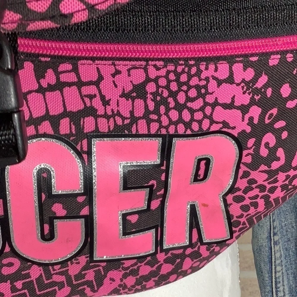 Justice - Soccer drawstring backpack - zipper front pouch - pink black & glitter